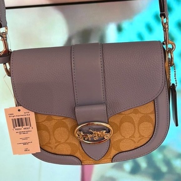 Coach Georgie Saddle Bag In Signature Canvas Light Khaki / Marble Blue - Picture 1 of 16